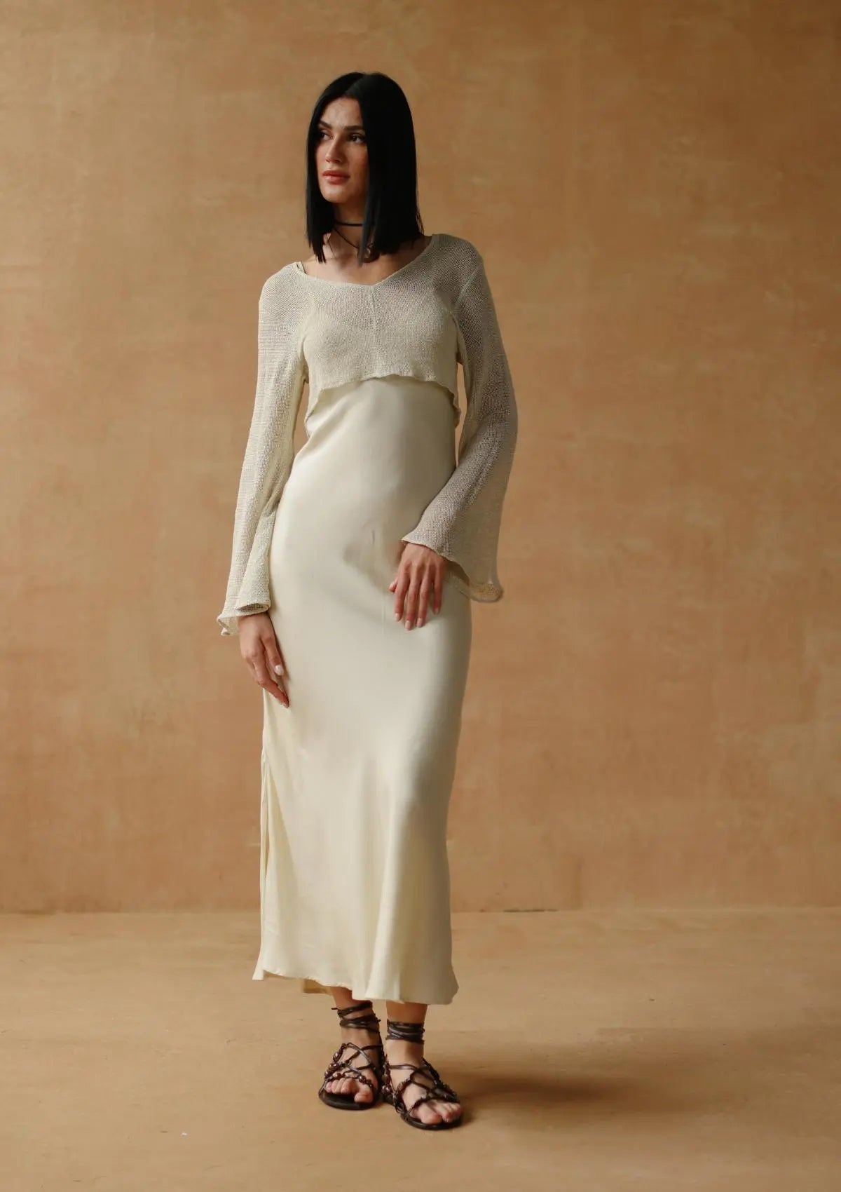 AKAIA BIAS SLIP DRESS - NATUR