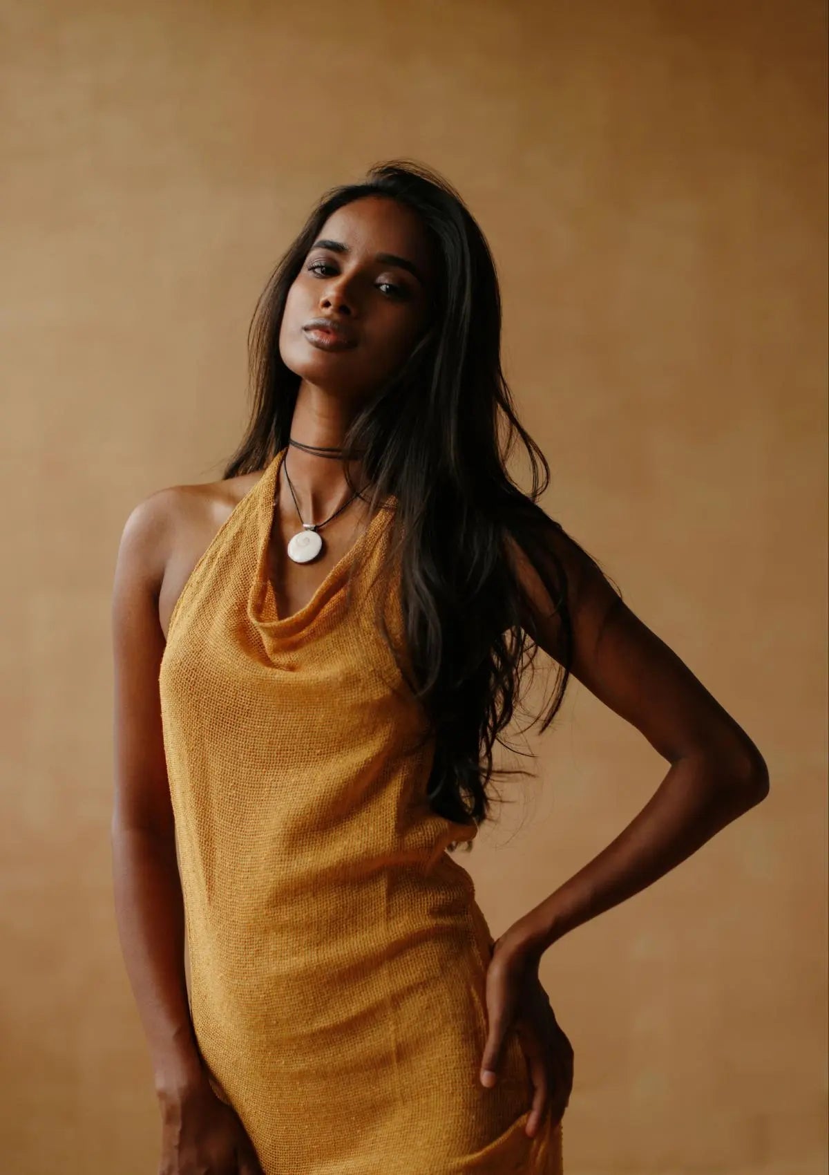 MARA HALTER DRESS- GOLDEN APRICOT - Studio Tia