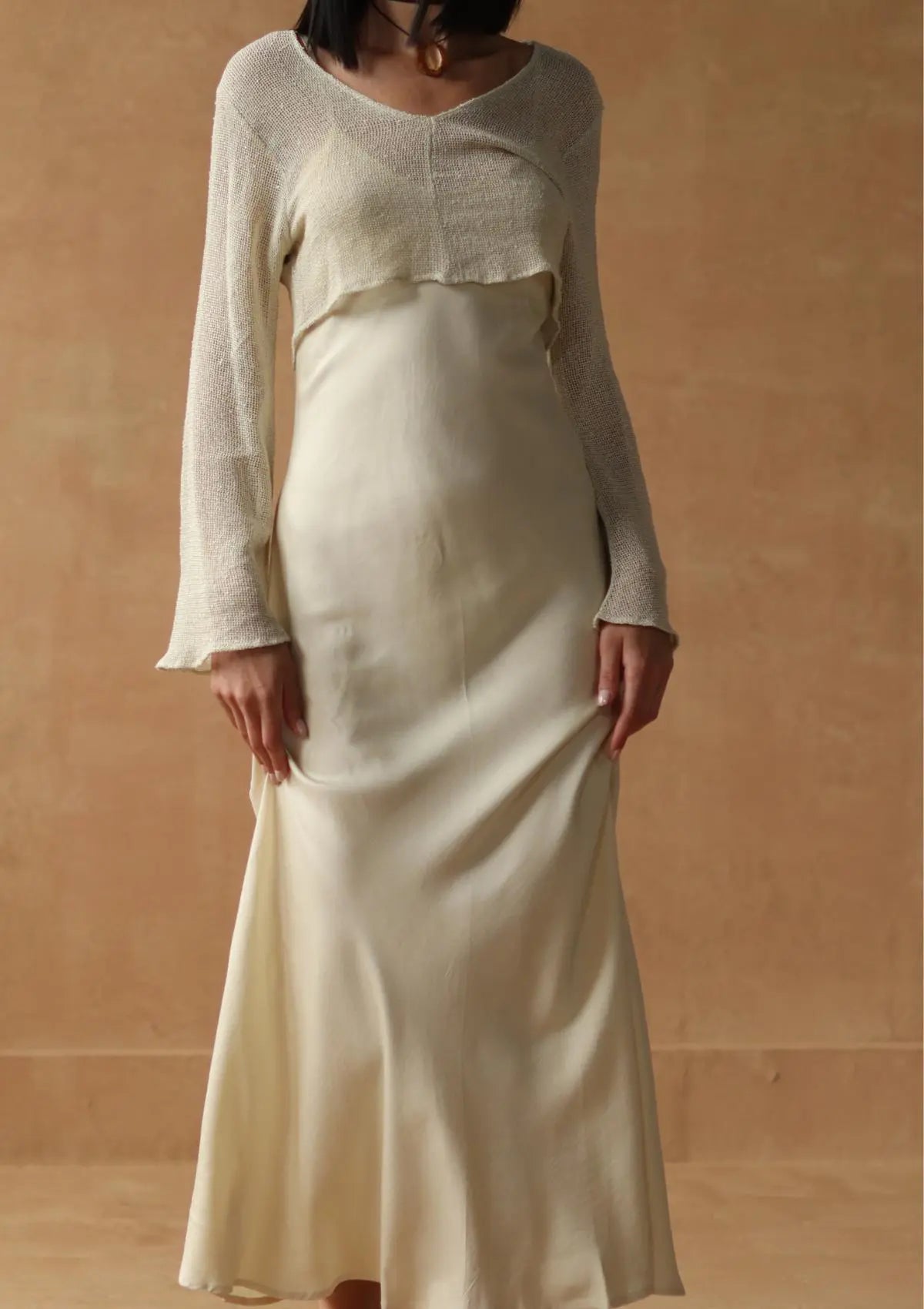 AKAIA BIAS SLIP DRESS - NATUR