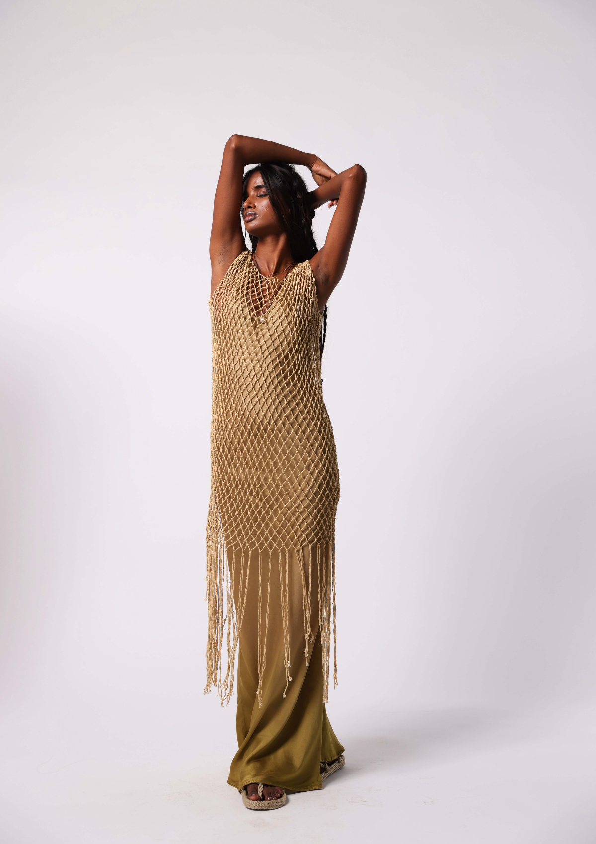 JESSA MACRAME DRESS - OLIVE OIL