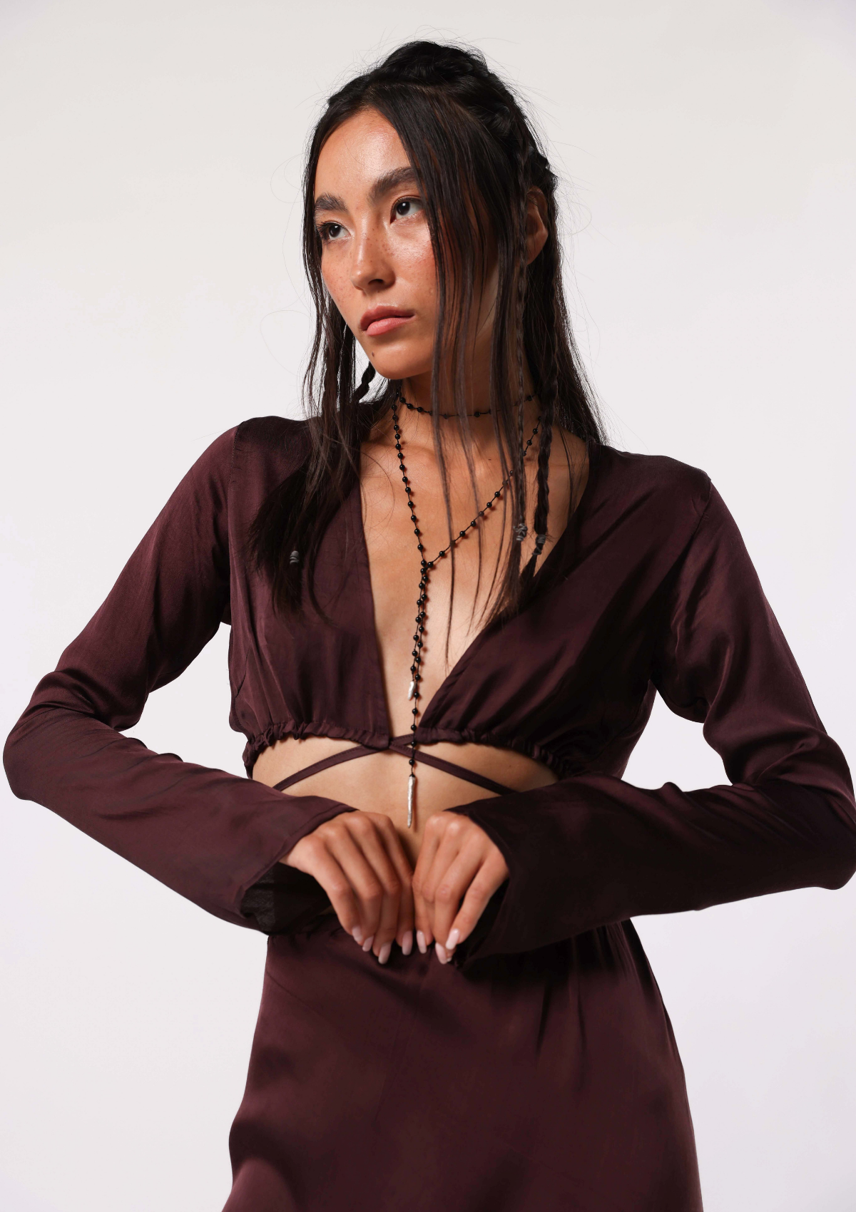 JUNIPER TOP MIT BINDEDETAIL – BITTER CHOCOLATE