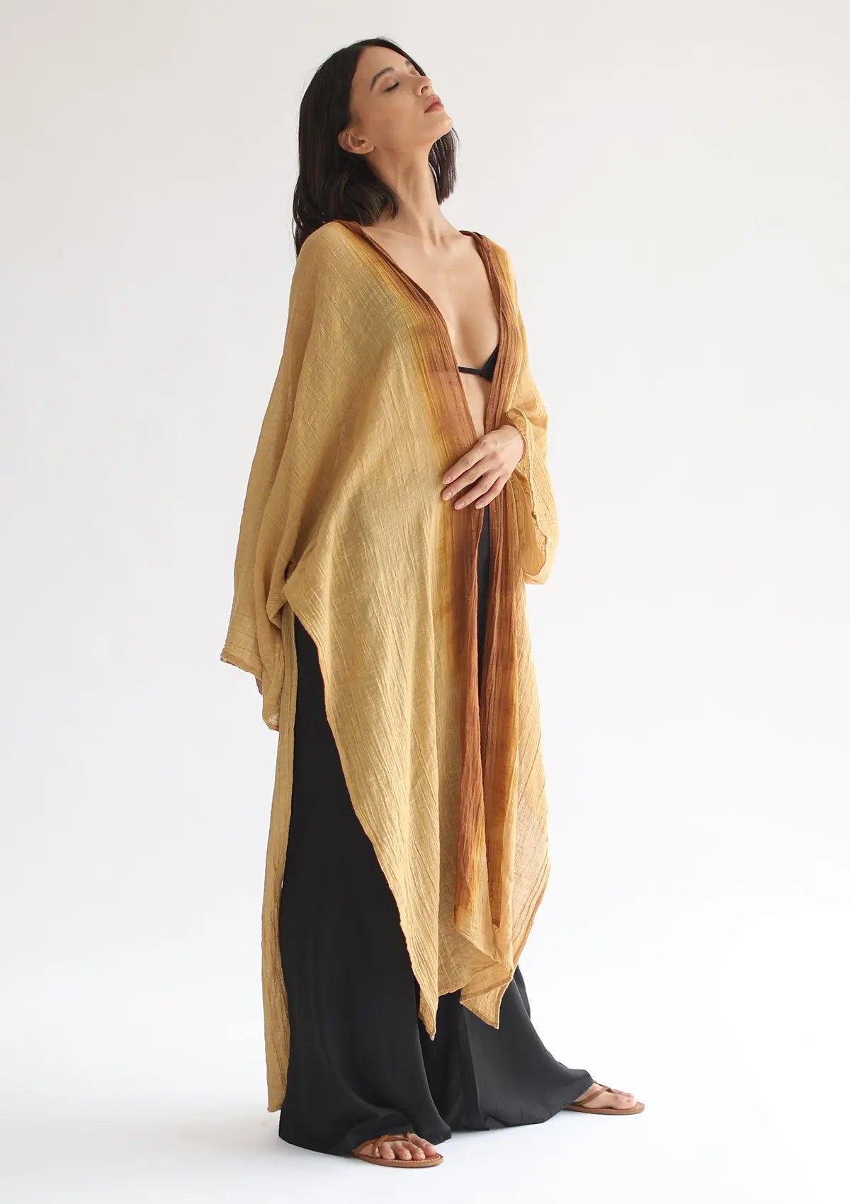 RHEA HOODED CAPE - SAHARA SUN / INCA GOLD OMBRE - Studio Tia
