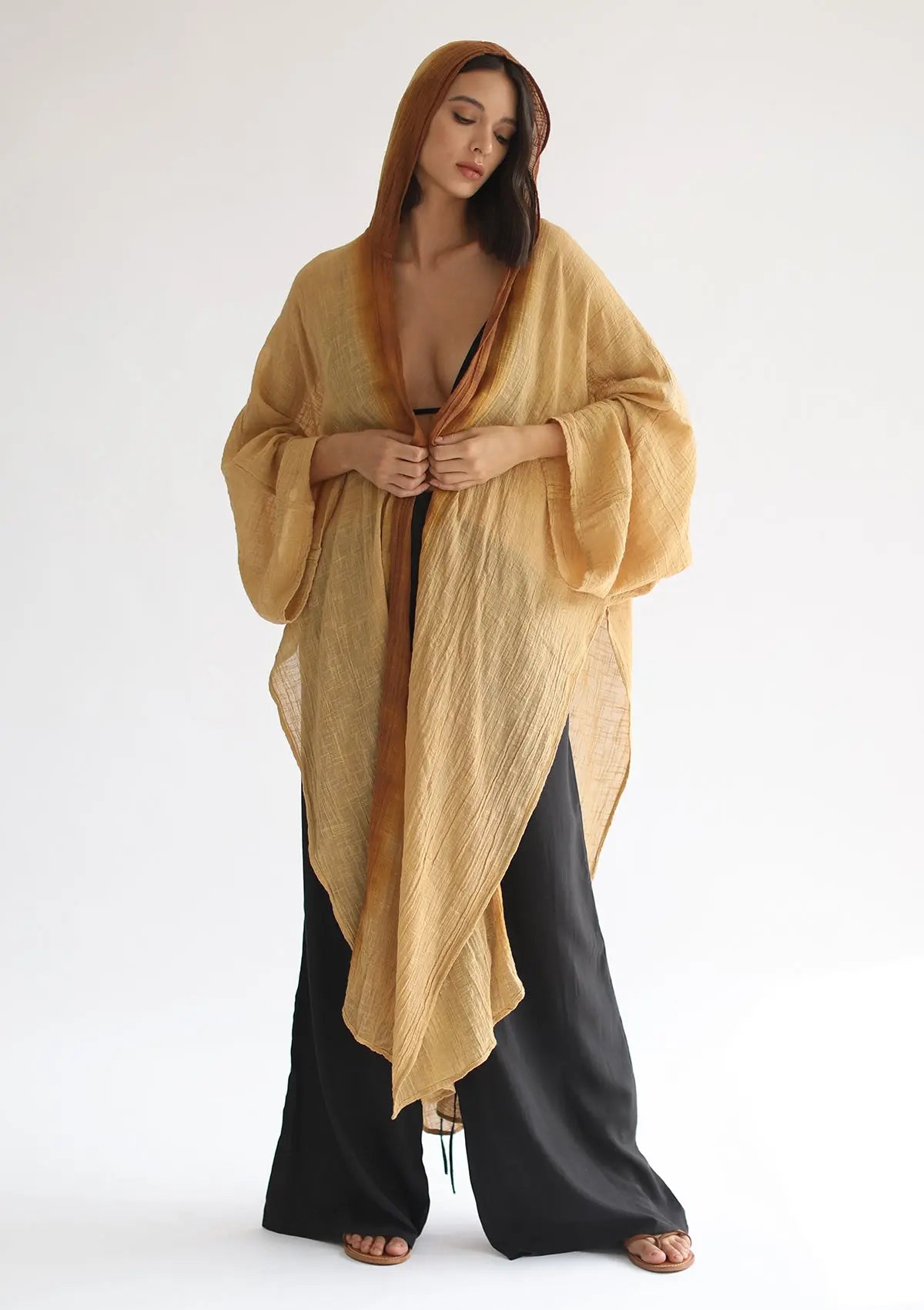 RHEA HOODED CAPE - SAHARA SUN / INCA GOLD OMBRE - Studio Tia
