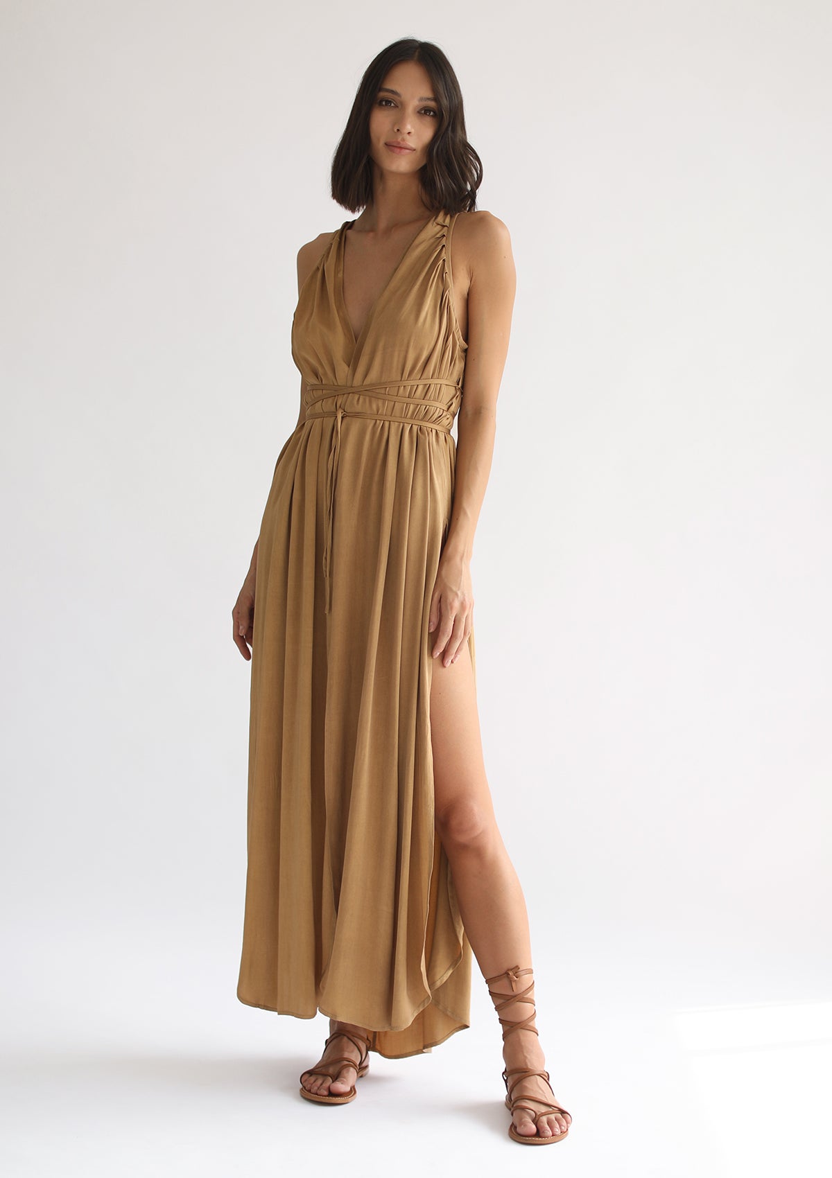 GABRIELLA WRAP DRESS - GOLDEN TAN