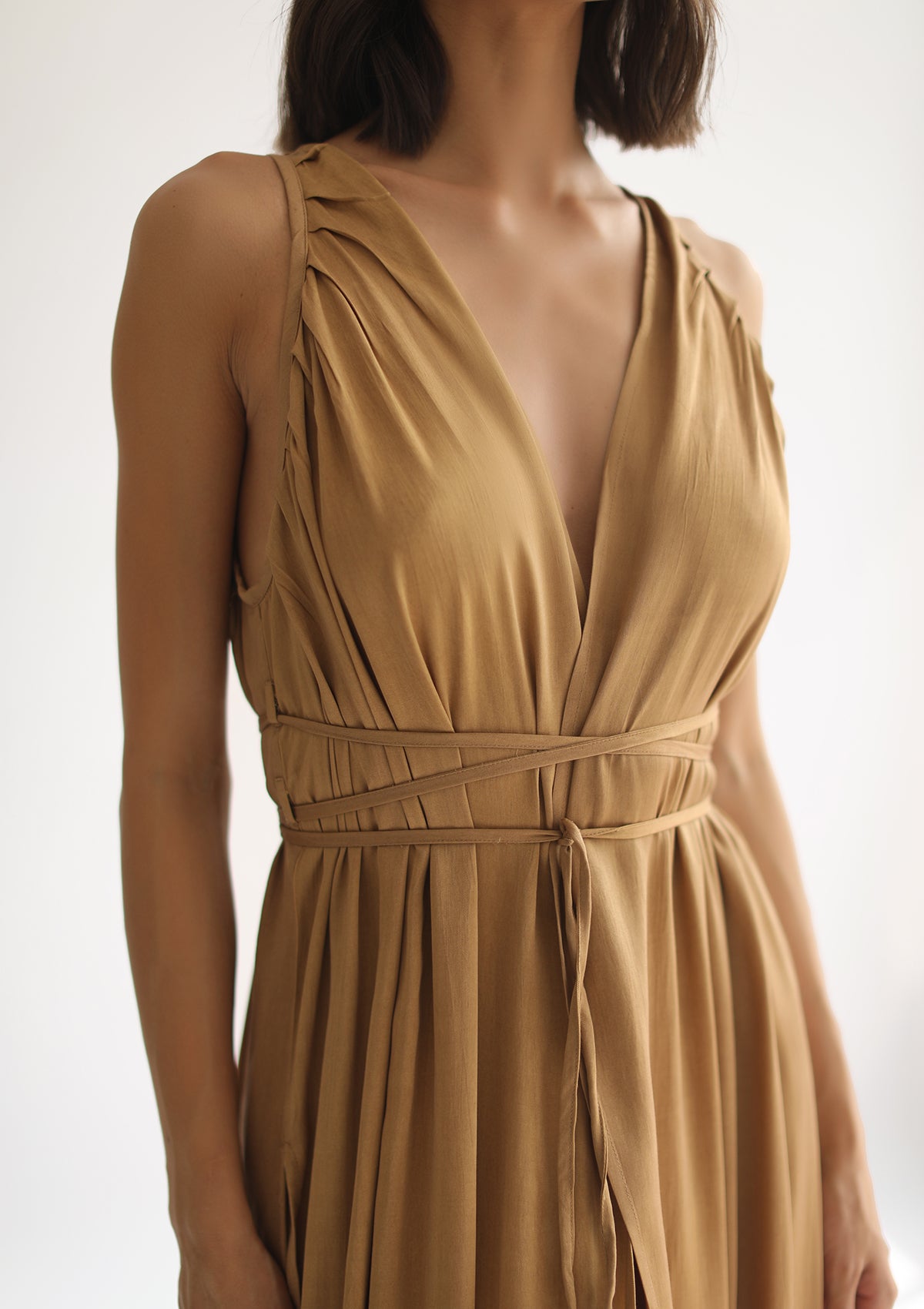 GABRIELLA WRAP DRESS - GOLDEN TAN