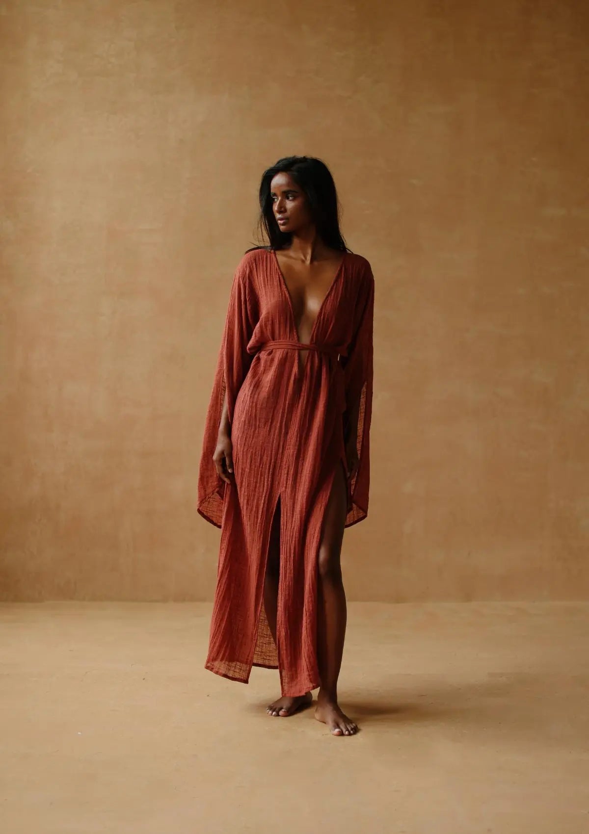 SIA KAFTAN DRESS - BAKED CLAY - Studio Tia