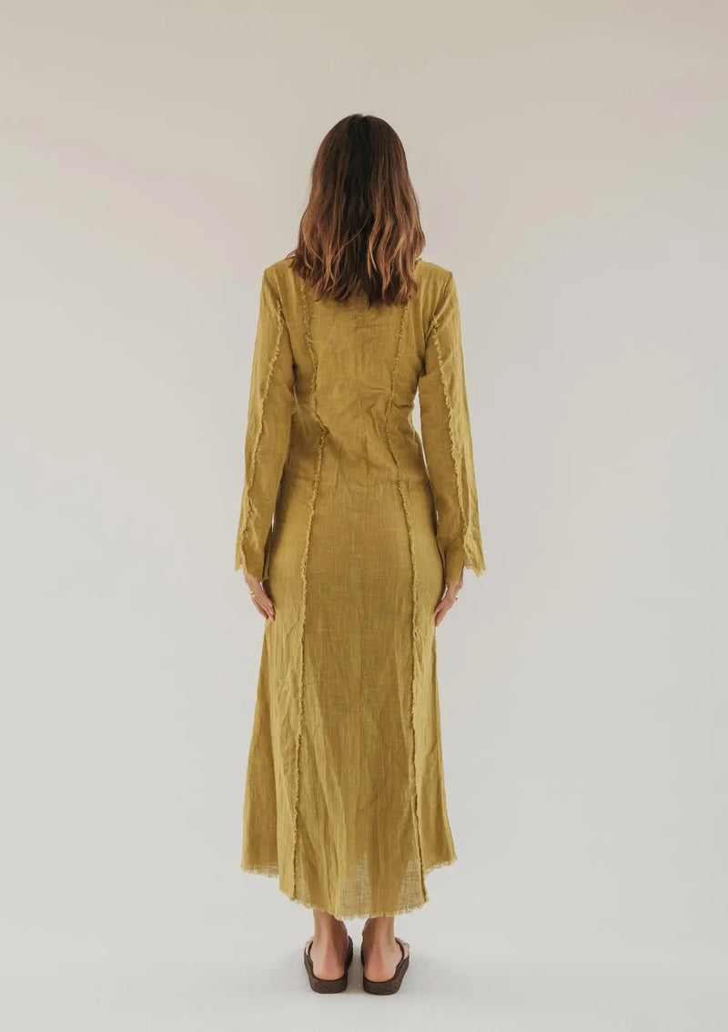 HAVEN RAW EDGE DRESS - OLIVE OIL