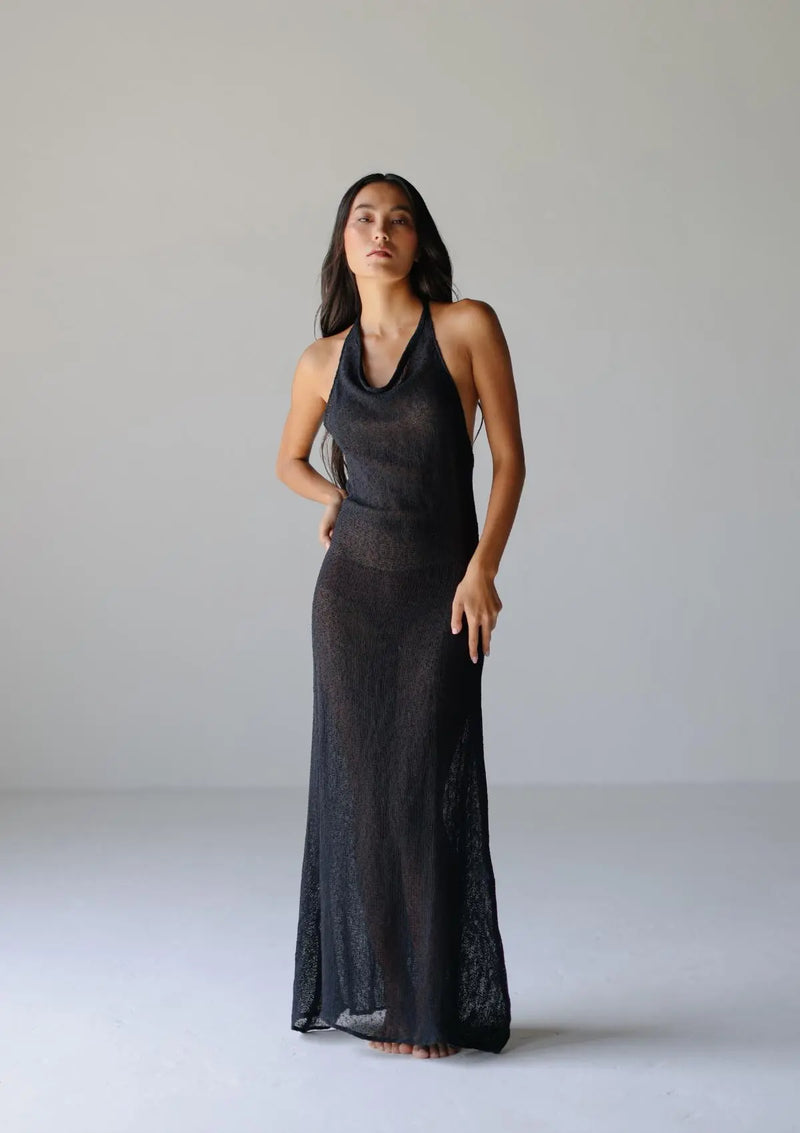 MARA HALTER  DRESS- BLACK