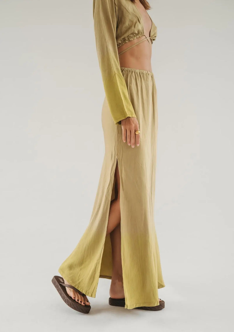 ADELE MAXI SKIRT - CURRY & OLIVE OIL OMBRE