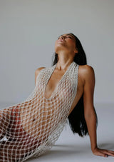 MACRAME HALTER DRESS - NATURAL