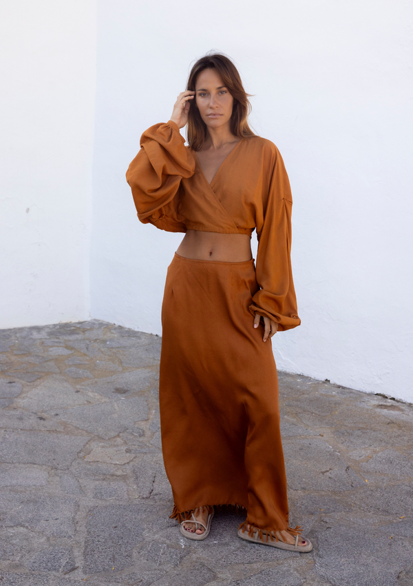 SUKI FRINGE SKIRT- GOLD FLAME