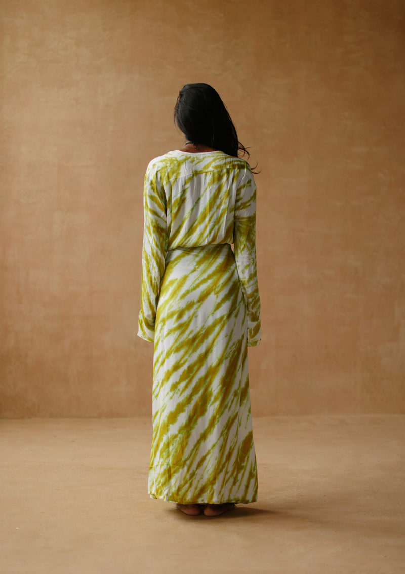 maxi wrap dress in acacia leaf 