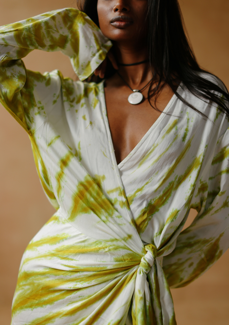 maxi wrap dress in acacia leaf 