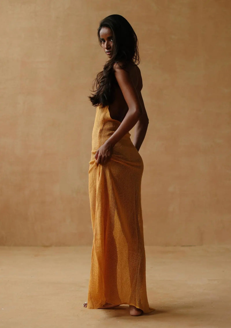 MARA HALTER  DRESS- GOLDEN APRICOT