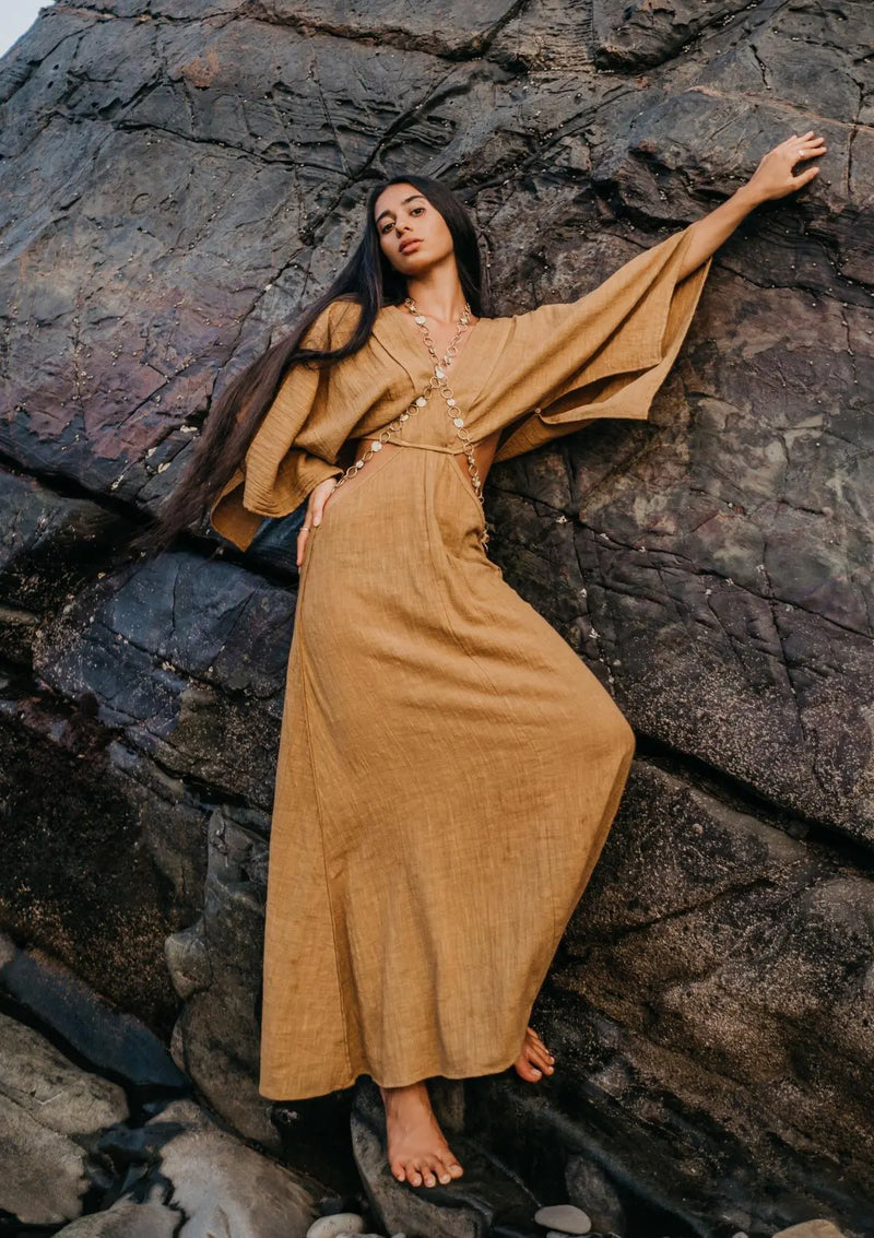 gold brown dress La Femme 32555 Dress