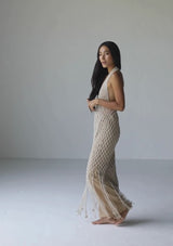 MACRAME HALTER DRESS - NATURAL