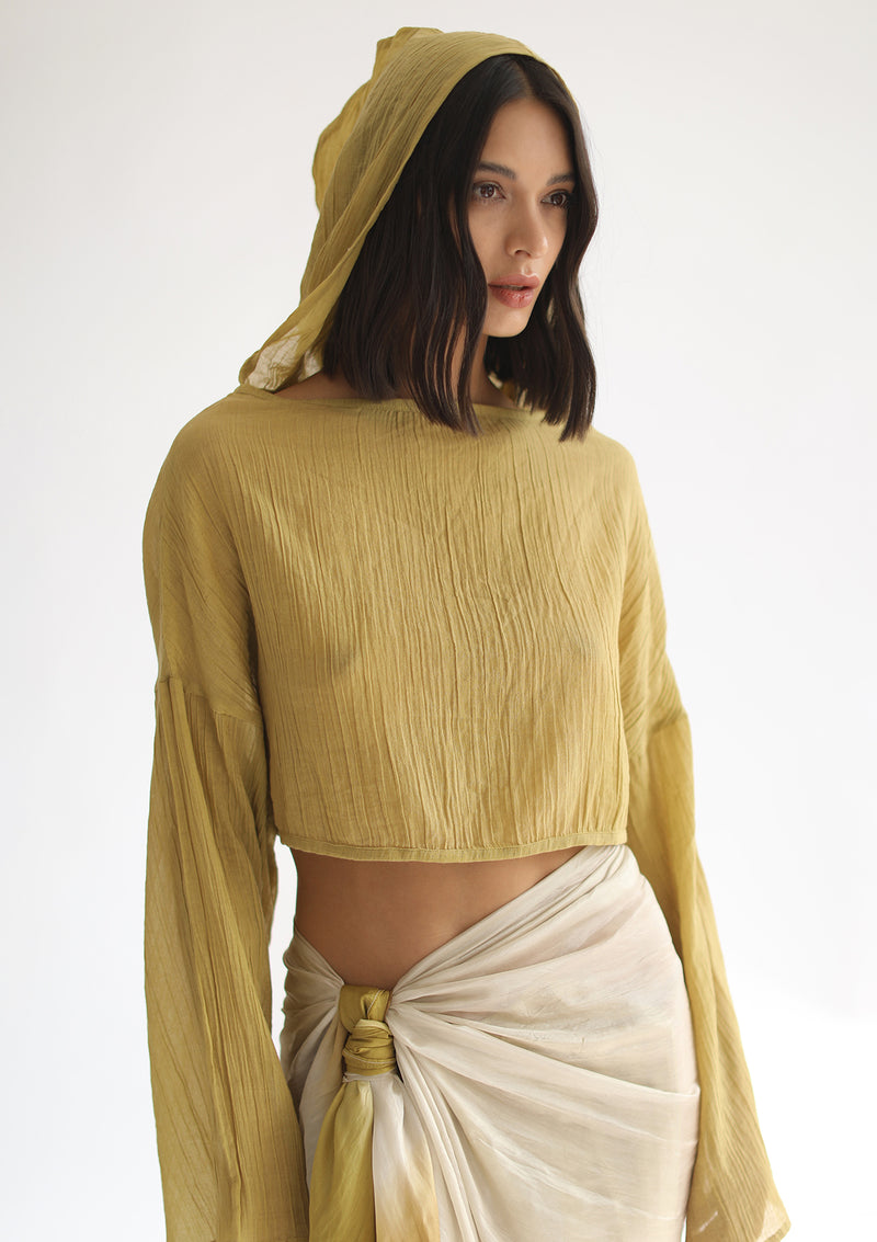 MIA CROPPED SWEATER - OLIVE OIL