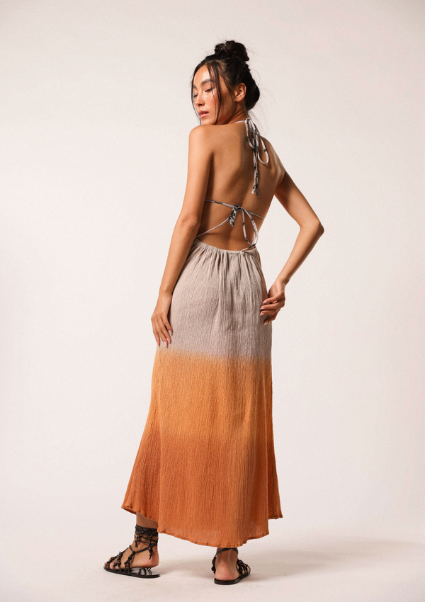 LEAH CRINKLED DRESS -  NATURAL / SUNFLOWER OMBRE