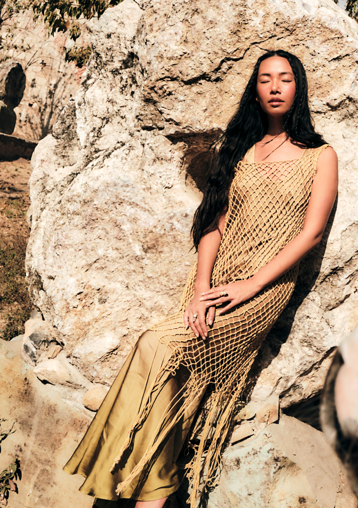 JESSA MACRAME DRESS - OLIVE OIL