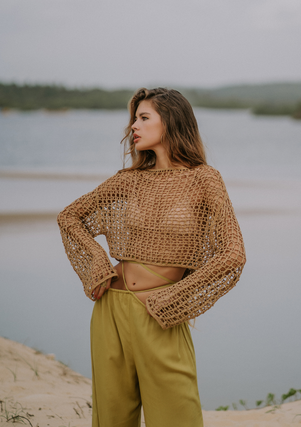 KALI CROCHET SWEATER - GOLDEN TAN