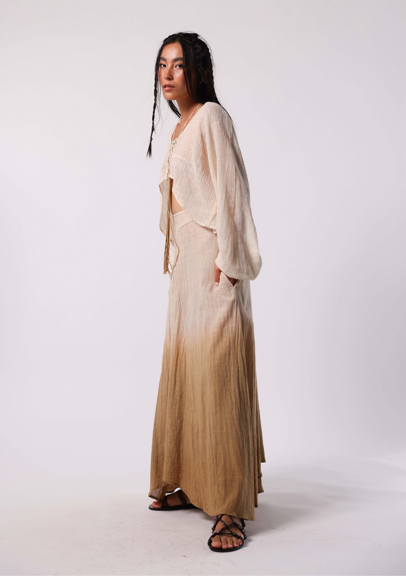 BLOOM MAXI SKIRT - UNDYED WITH CURRY OMBRE