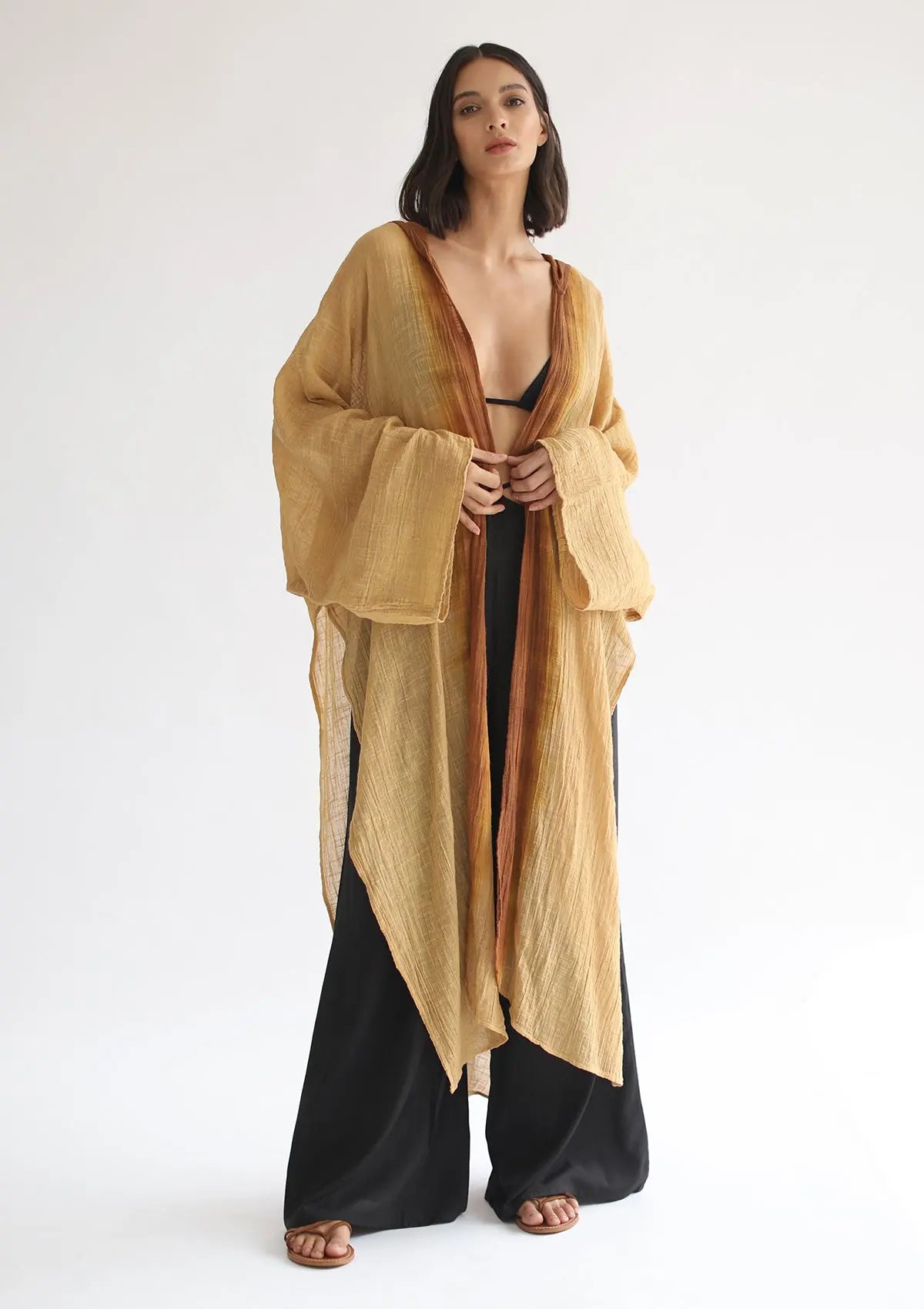 RHEA HOODED CAPE - SAHARA SUN / INCA GOLD OMBRE - Studio Tia