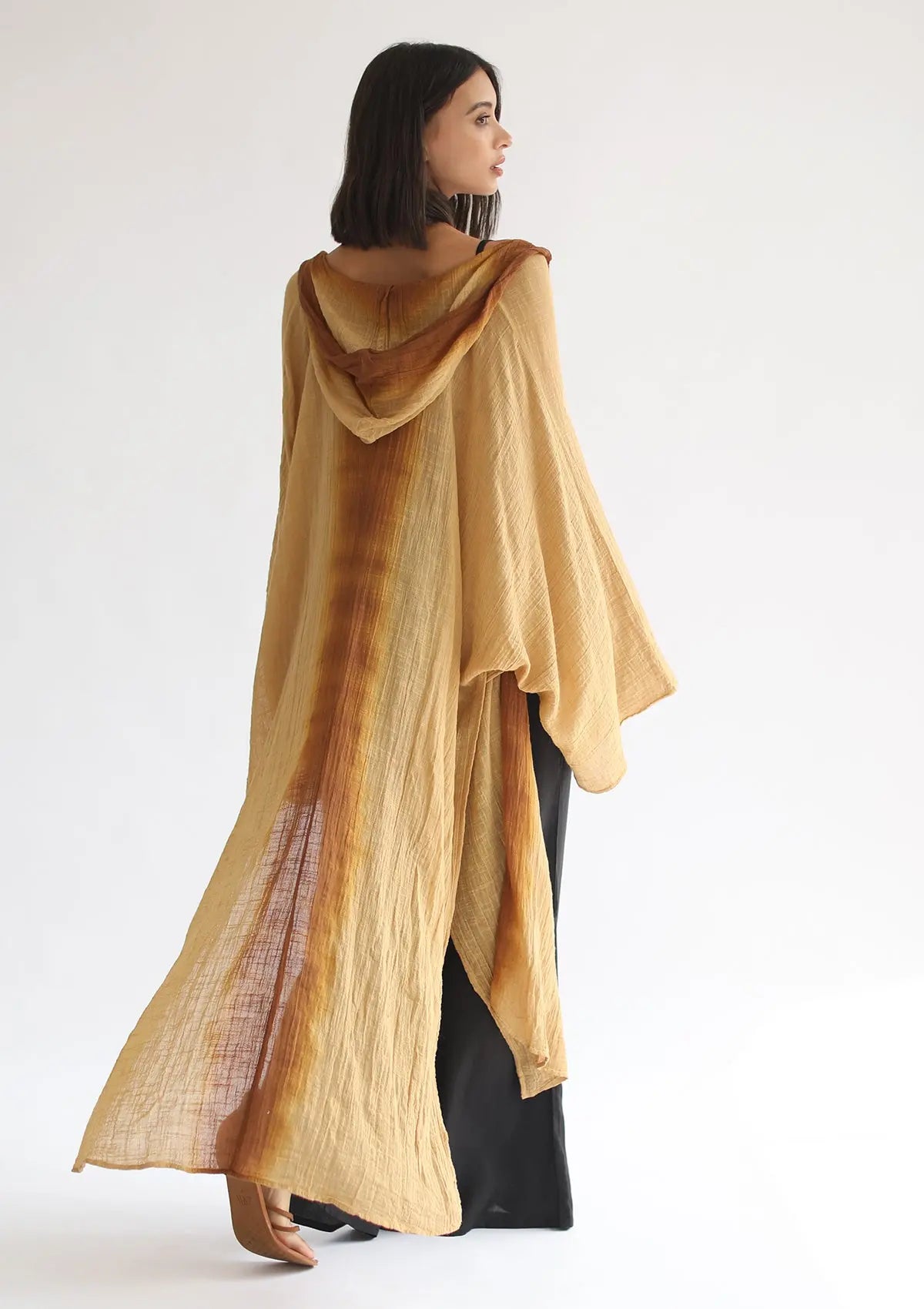 RHEA COTTON HOODED CAPE - SAHARA SUN INCA GOLD OMBRE – Studio Tia