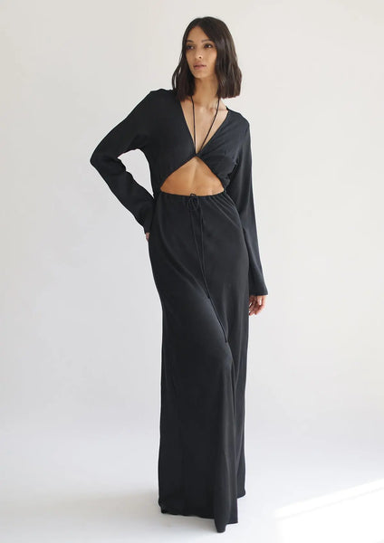 Long Sleeve Cut Out Maxi Dress Black
