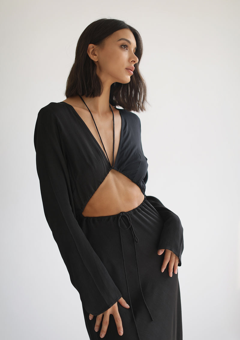 HERA MAXI DRESS - OYSTER BLACK