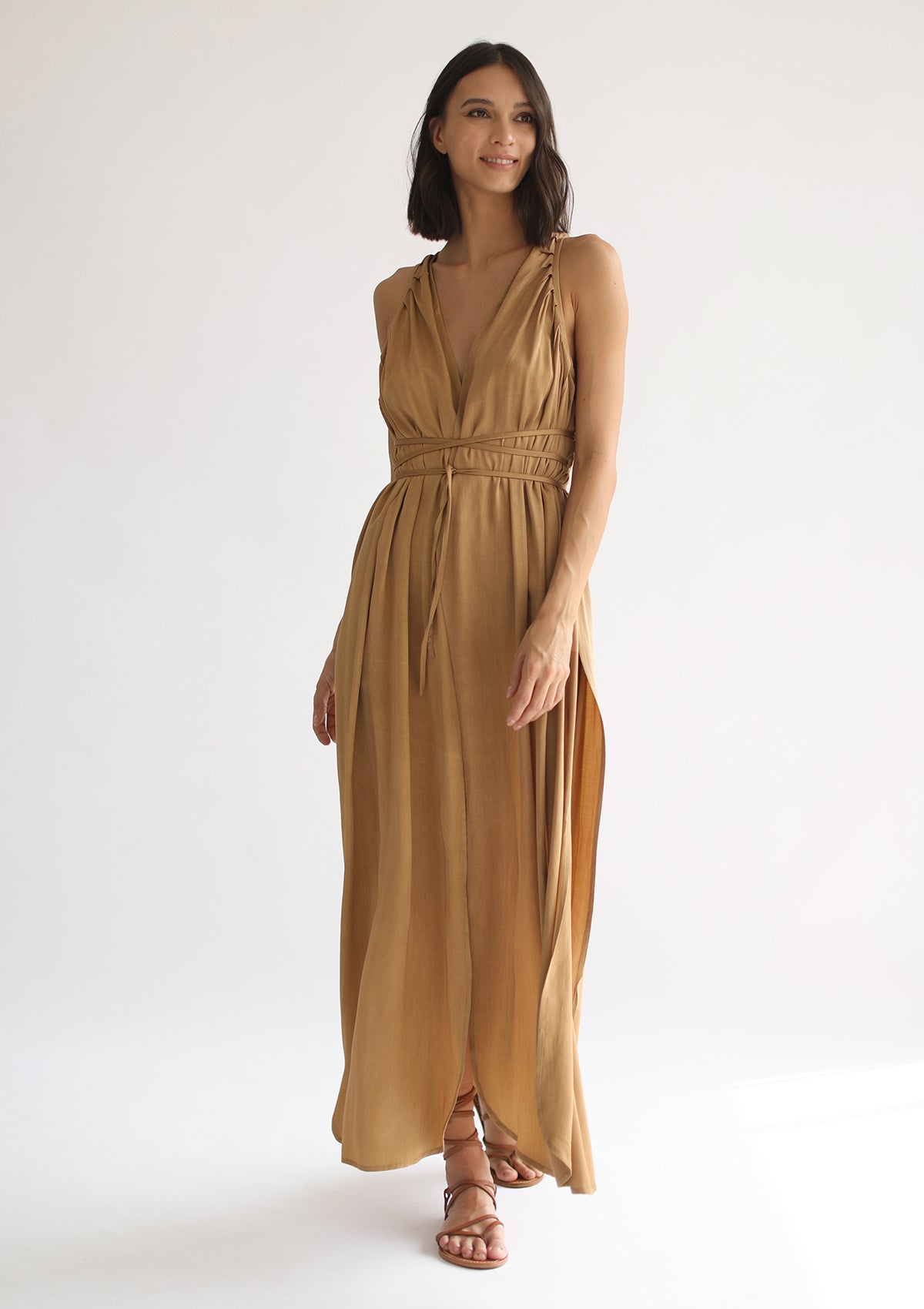GABRIELLA WRAP DRESS - GOLDEN TAN