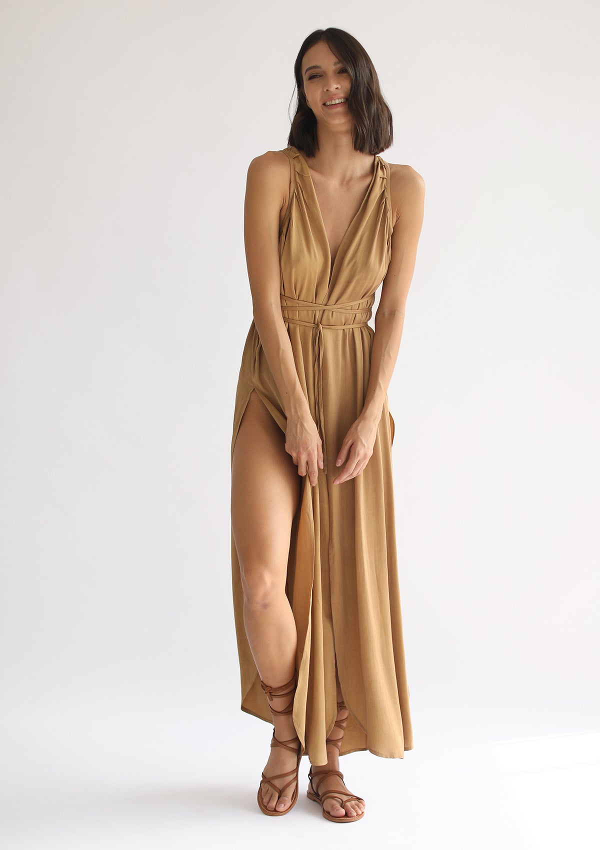 GABRIELLA WRAP DRESS - GOLDEN TAN