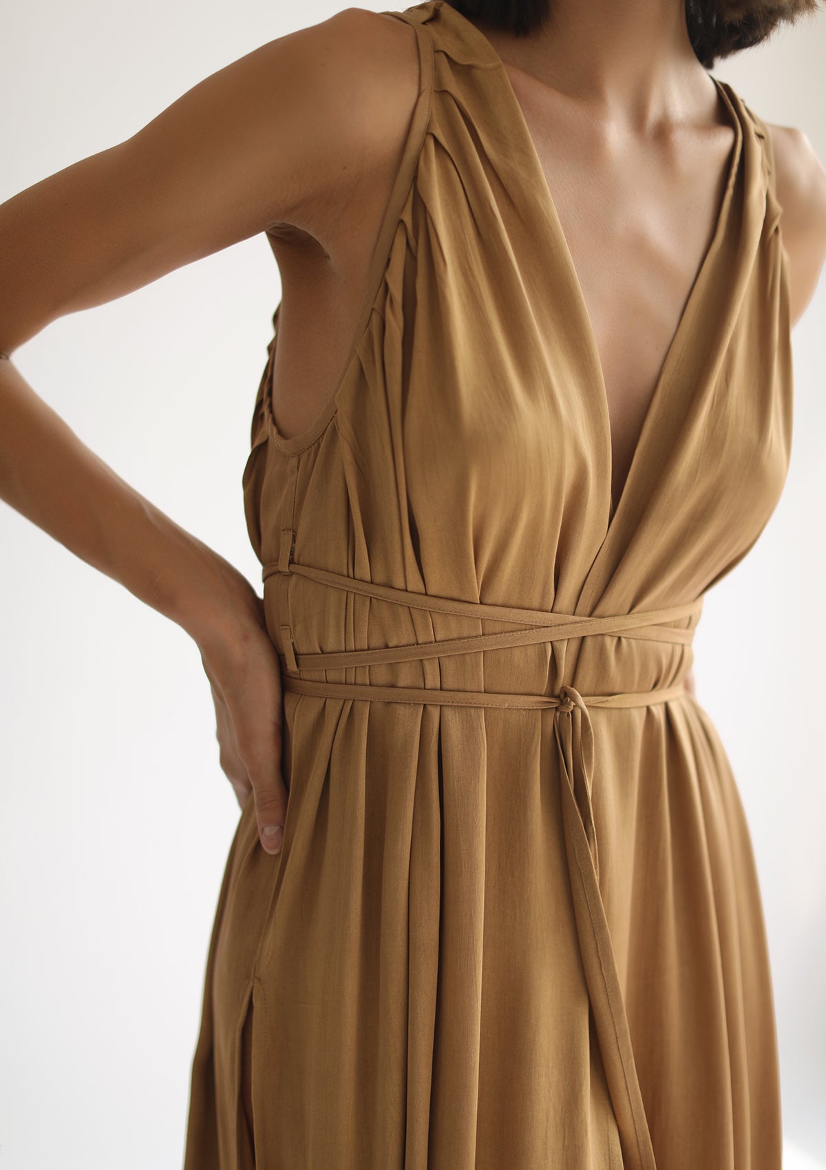 GABRIELLA WRAP DRESS - GOLDEN TAN