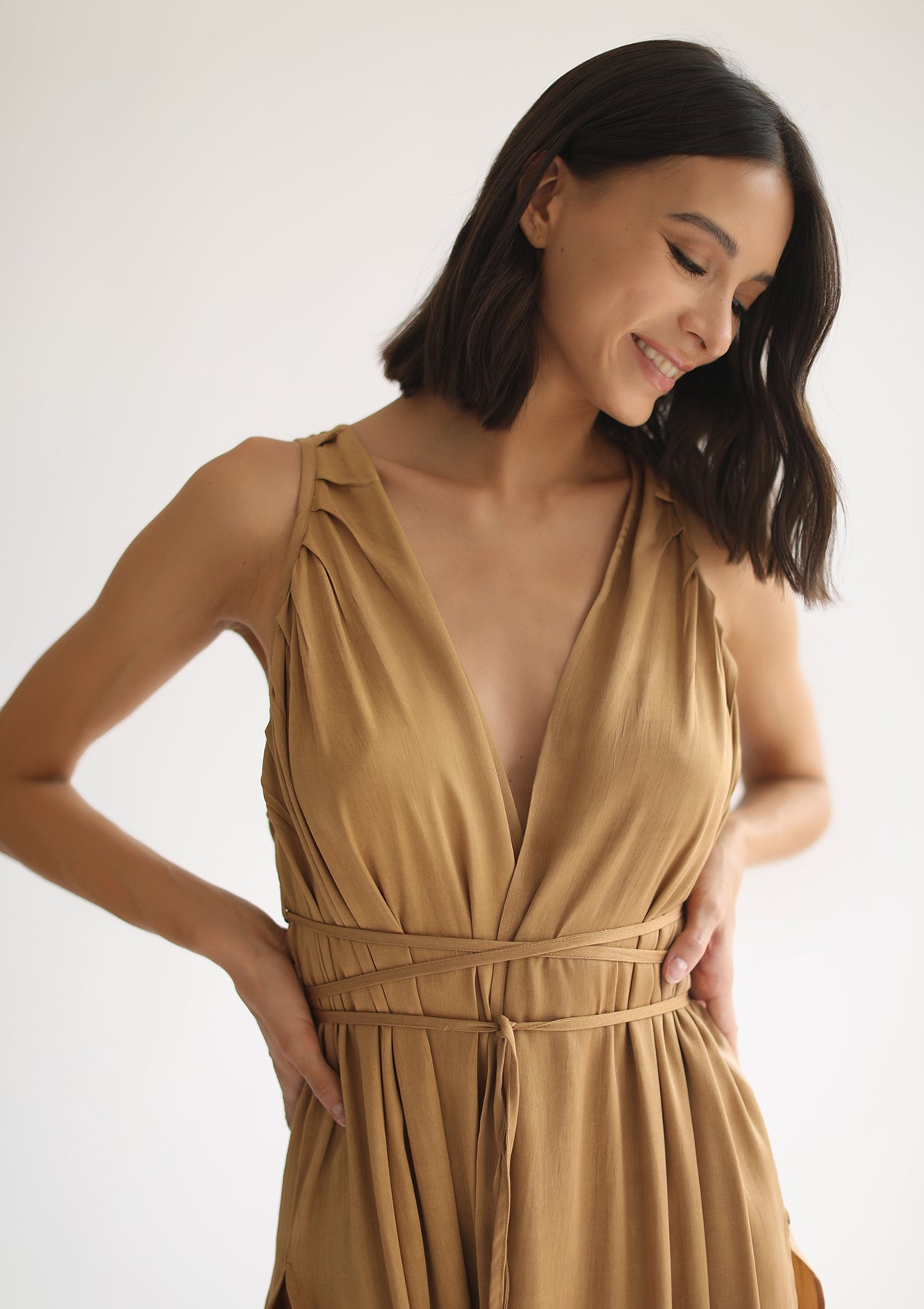GABRIELLA WRAP DRESS - GOLDEN TAN